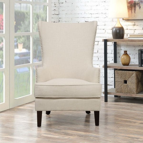 Kori upholstered high back taupe accent chair sale