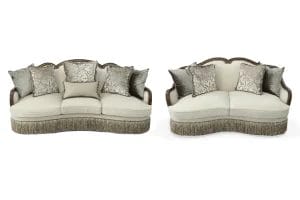 Carlotta Parchment Beige Traditional Glam Living Room Set Includes Sofa and Loveseat with Accent Pillows