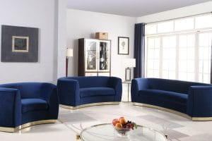 Julian Navy Blue Velvet Contemporary Living Room Set Includes Sofa and Loveseat